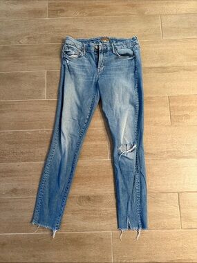 MOTHER Light Blue Distressed Skinny Jeans